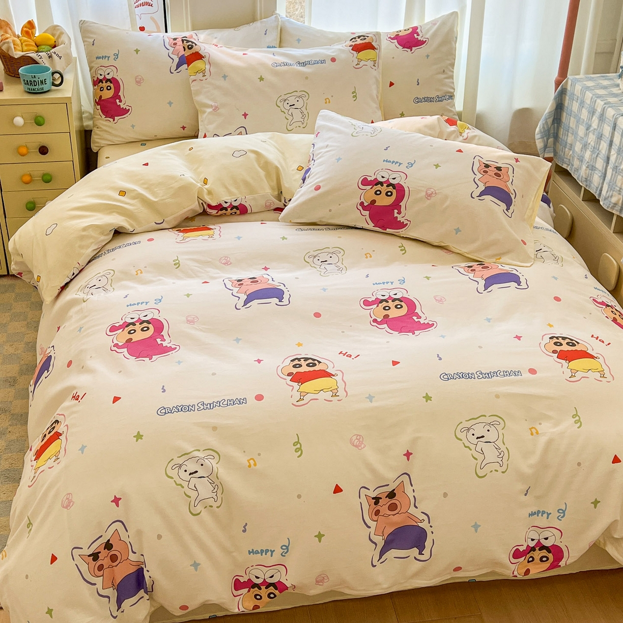 91家纺网 家纺一手货源 找家纺 浩诚 2026新款蜡笔小新正版授权全棉卡通四件套 圈圈小新