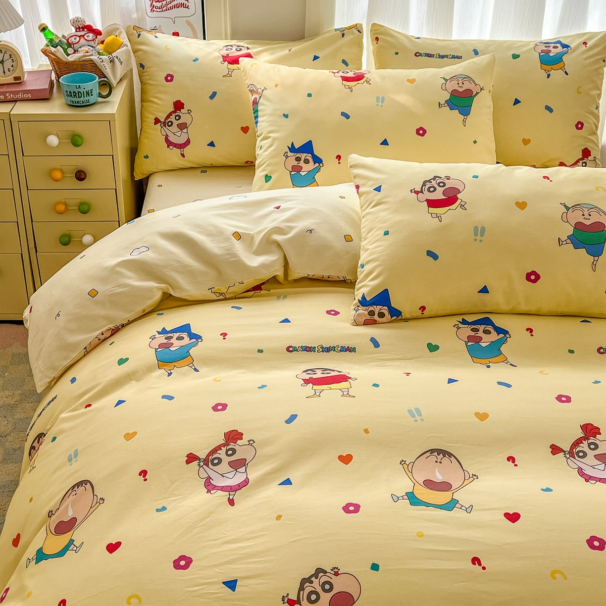 91家纺网 家纺一手货源 找家纺 浩诚 2026新款蜡笔小新正版授权全棉卡通四件套 快乐小新