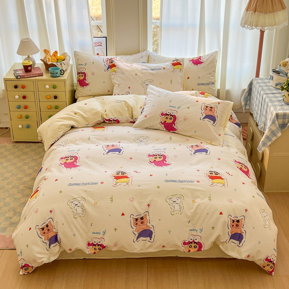 91家纺网 家纺一手货源 找家纺 浩诚 2026新款蜡笔小新正版授权全棉卡通四件套 圈圈小新