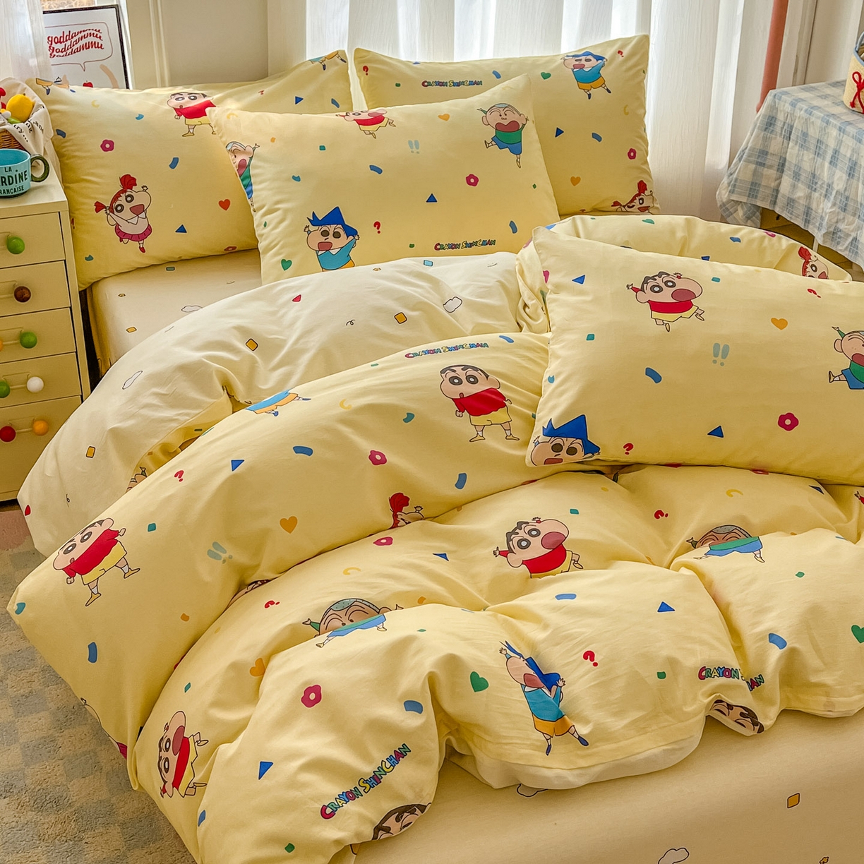 91家纺网 家纺一手货源 找家纺 浩诚 2026新款蜡笔小新正版授权全棉卡通四件套 快乐小新