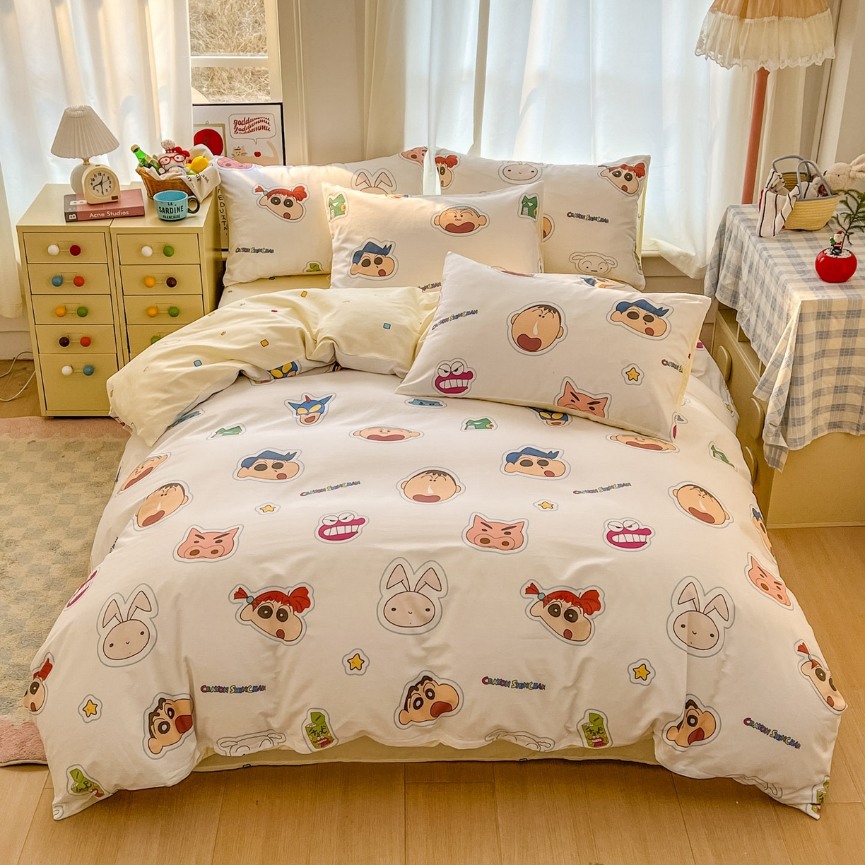 91家纺网 家纺一手货源 找家纺 浩诚 2026新款蜡笔小新正版授权全棉卡通四件套 小新乐园