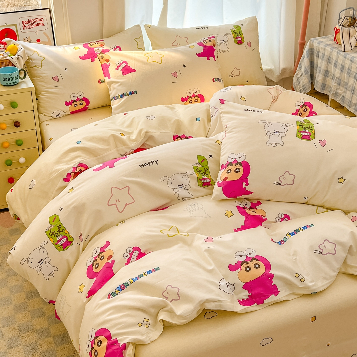 91家纺网 家纺一手货源 找家纺 浩诚 2026新款蜡笔小新正版授权全棉卡通四件套 萌趣小新