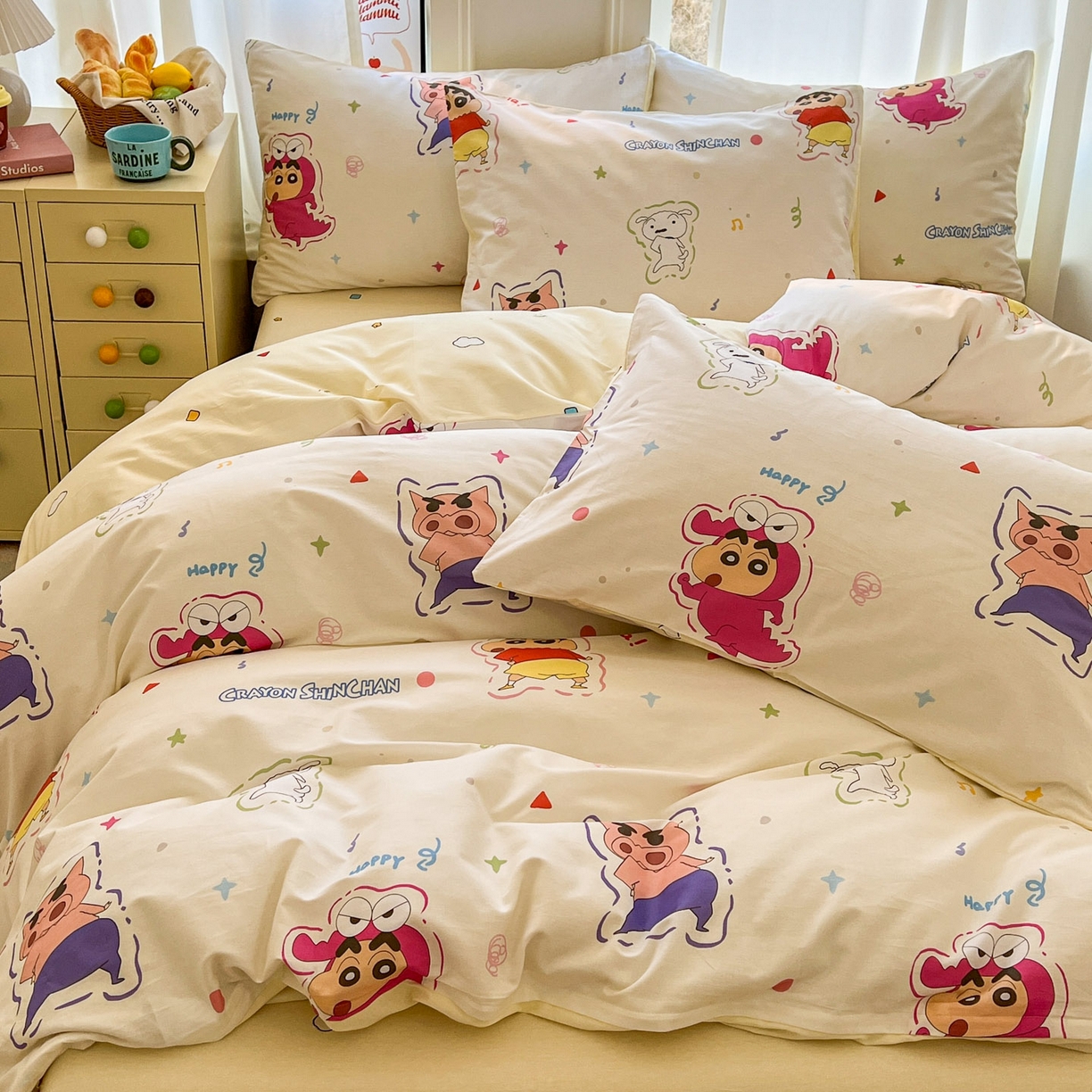 91家纺网 家纺一手货源 找家纺 浩诚 2026新款蜡笔小新正版授权全棉卡通四件套 圈圈小新