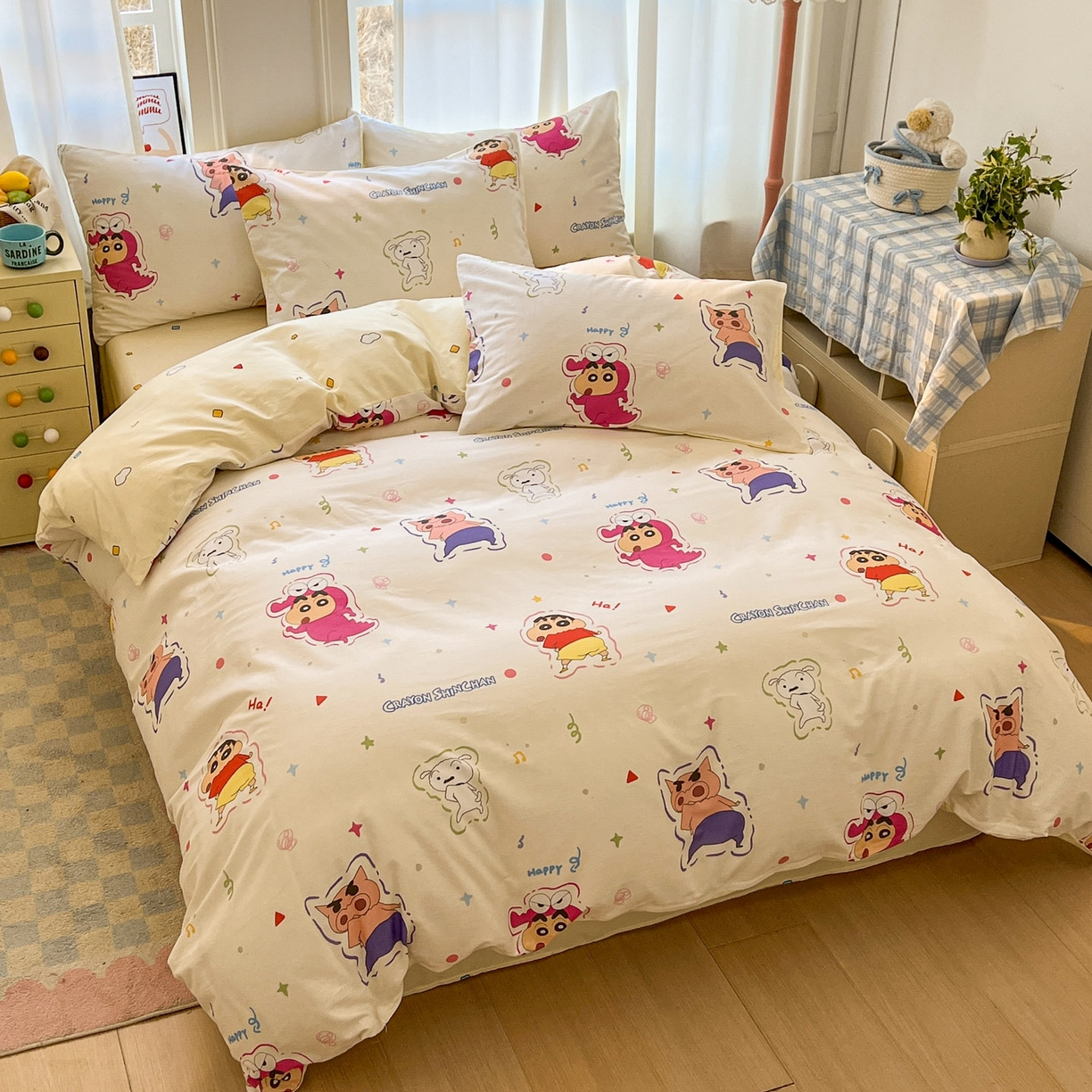 91家纺网 家纺一手货源 找家纺 浩诚 2026新款蜡笔小新正版授权全棉卡通四件套 圈圈小新