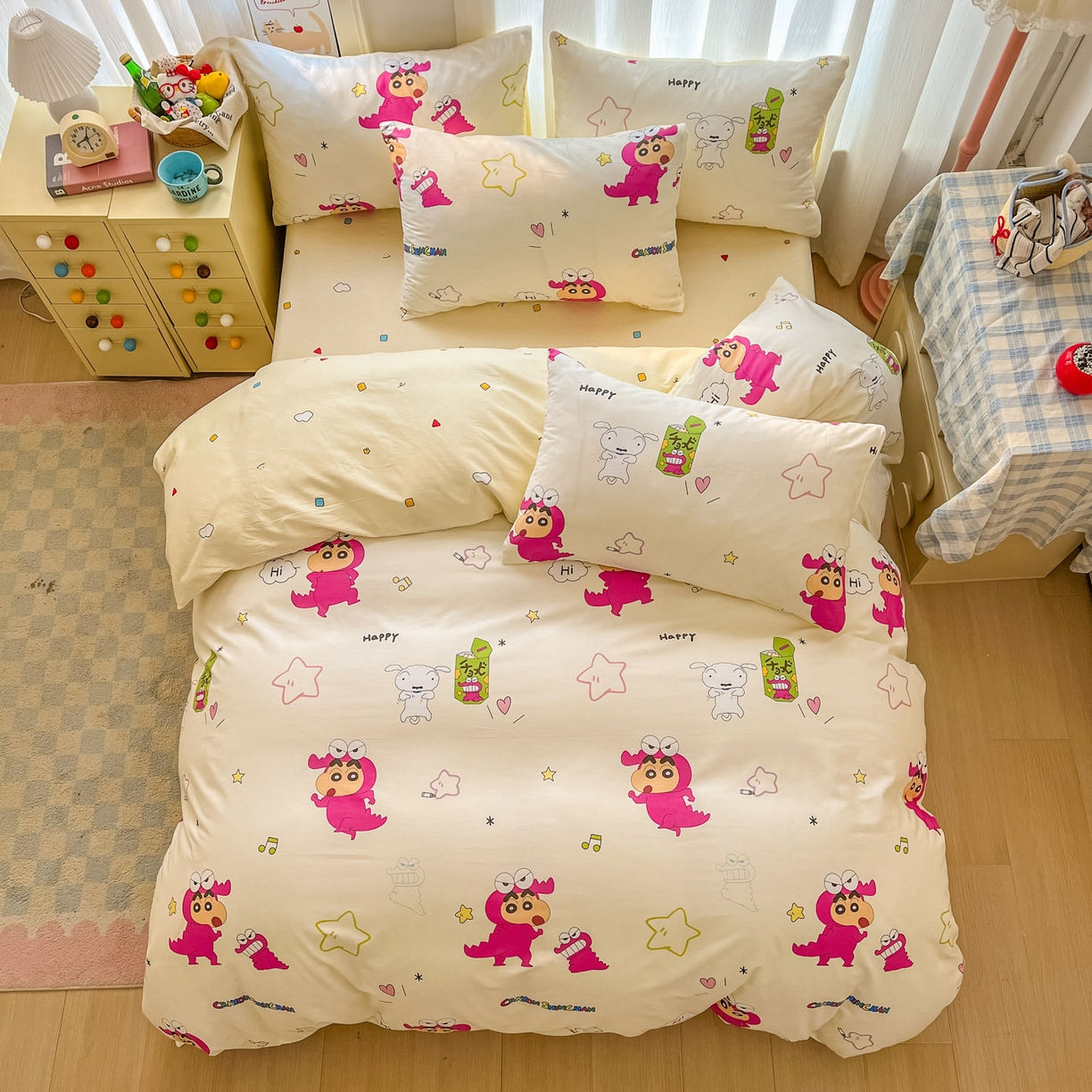 91家纺网 家纺一手货源 找家纺 浩诚 2026新款蜡笔小新正版授权全棉卡通四件套 萌趣小新