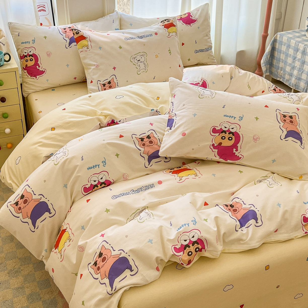 91家纺网 家纺一手货源 找家纺 浩诚 2026新款蜡笔小新正版授权全棉卡通四件套 圈圈小新