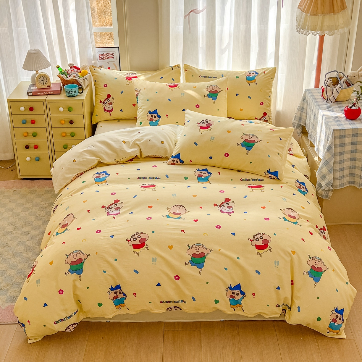 91家纺网 家纺一手货源 找家纺 浩诚 2026新款蜡笔小新正版授权全棉卡通四件套 快乐小新