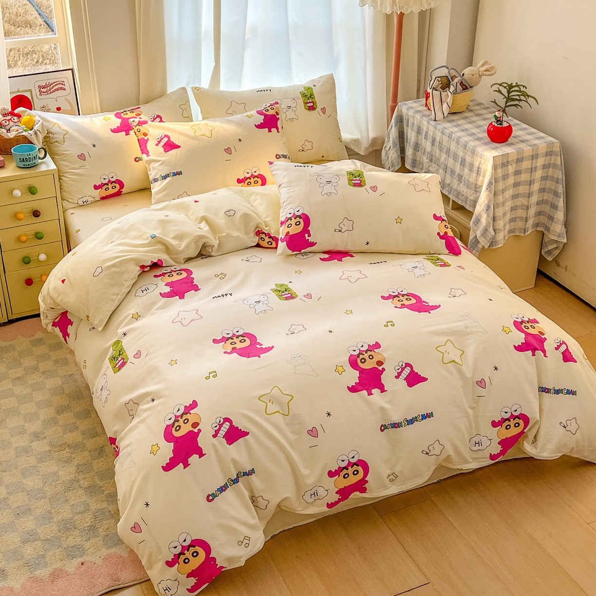 91家纺网 家纺一手货源 找家纺 浩诚 2026新款蜡笔小新正版授权全棉卡通四件套 萌趣小新