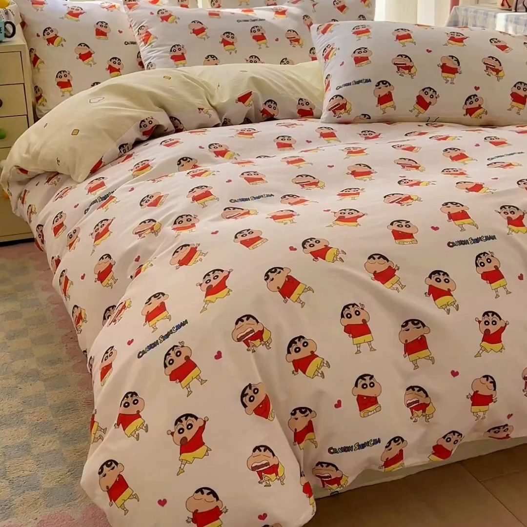 91家纺网 家纺一手货源 找家纺 浩诚 2026新款蜡笔小新正版授权全棉卡通四件套 百变小新