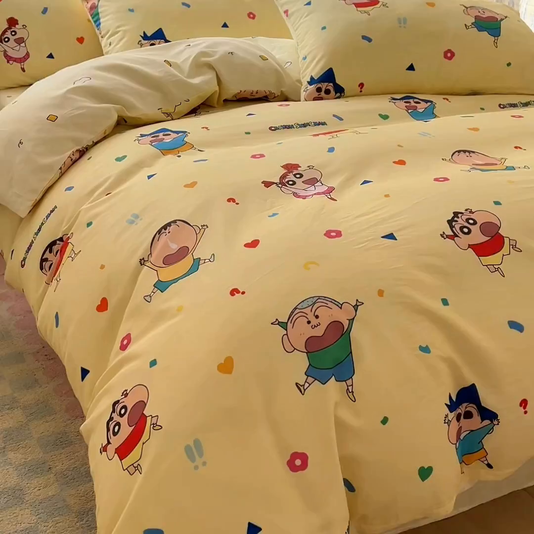 91家纺网 家纺一手货源 找家纺 浩诚 2026新款蜡笔小新正版授权全棉卡通四件套 快乐小新