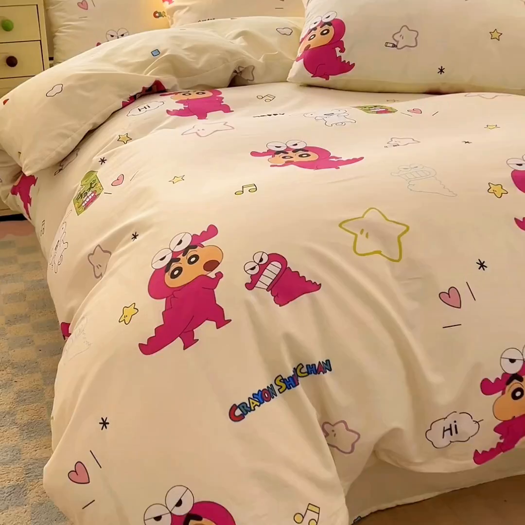 91家纺网 家纺一手货源 找家纺 浩诚 2026新款蜡笔小新正版授权全棉卡通四件套 萌趣小新