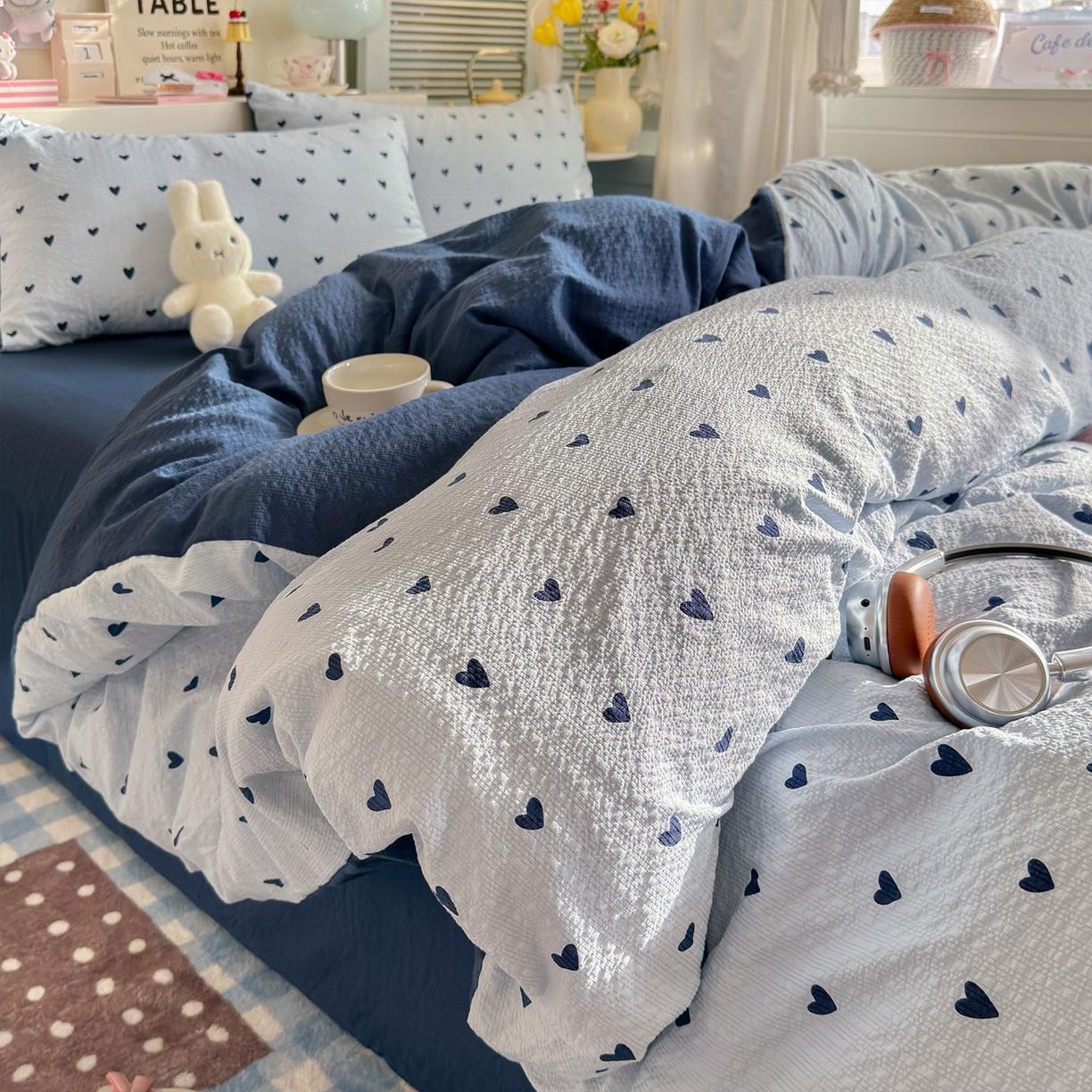 91家纺网 家纺一手货源 找家纺 （总）优选 2026新款110g小清新高克重高品质直播热卖款A类泡芙棉双层纱四件套