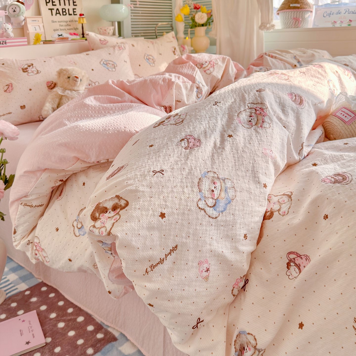 91家纺网 家纺一手货源 找家纺 （总）优选 2026新款110g小清新高克重高品质直播热卖款A类泡芙棉双层纱四件套