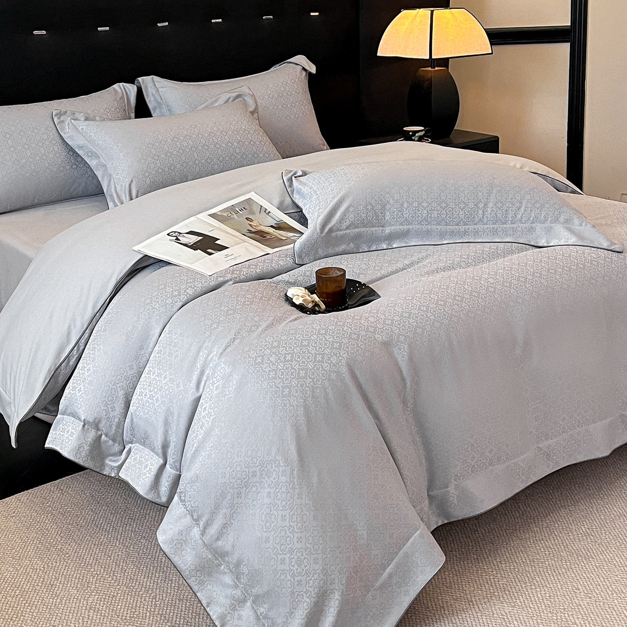 91家纺网 家纺一手货源 找家纺 置顶家纺 2026新款运吉亲肤提花麻绳系列四件套 运吉-瓷器蓝