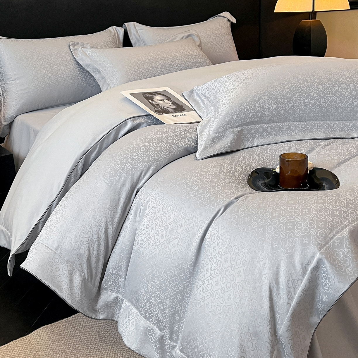 91家纺网 家纺一手货源 找家纺 置顶家纺 2026新款运吉亲肤提花麻绳系列四件套 运吉-瓷器蓝