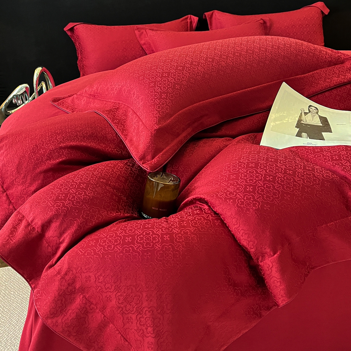 91家纺网 家纺一手货源 找家纺 置顶家纺 2026新款运吉亲肤提花麻绳系列四件套 运吉-大红