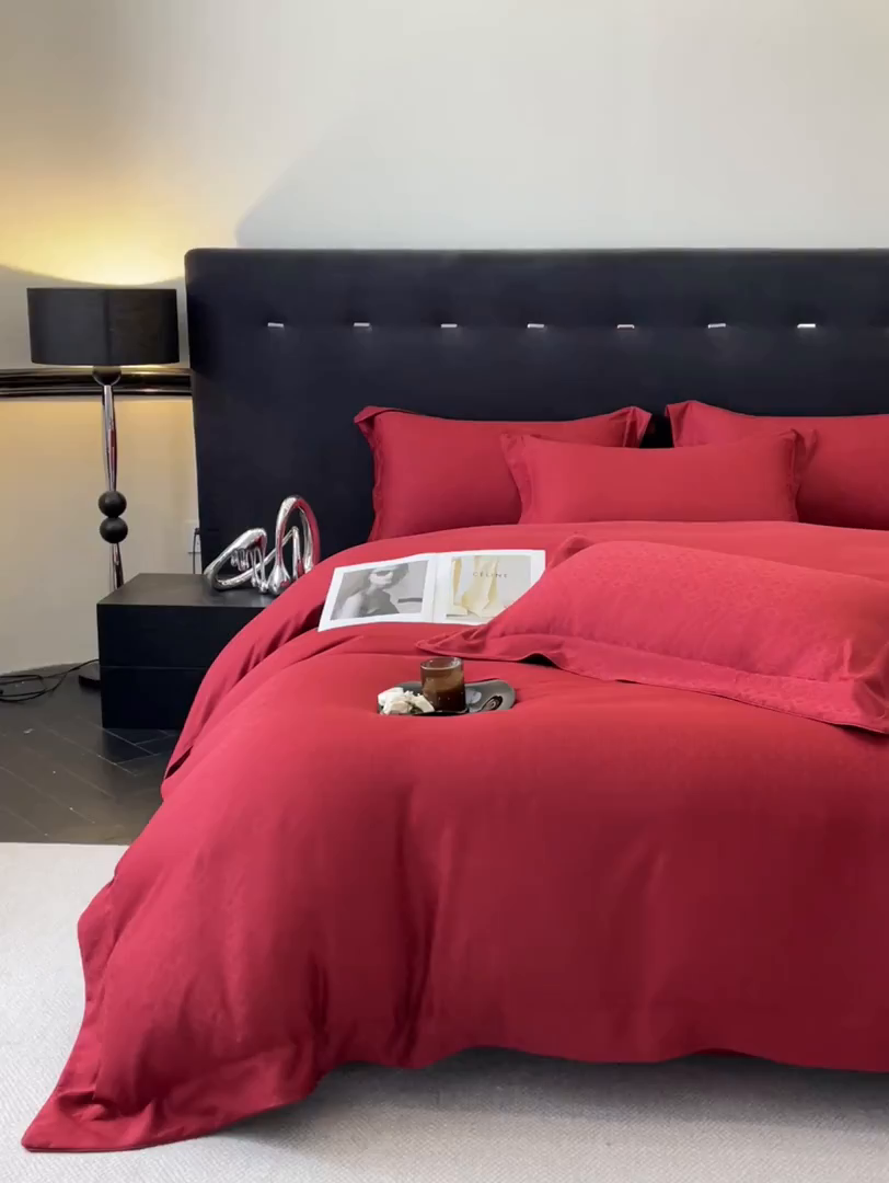 91家纺网 家纺一手货源 找家纺 置顶家纺 2026新款运吉亲肤提花麻绳系列四件套 运吉-大红