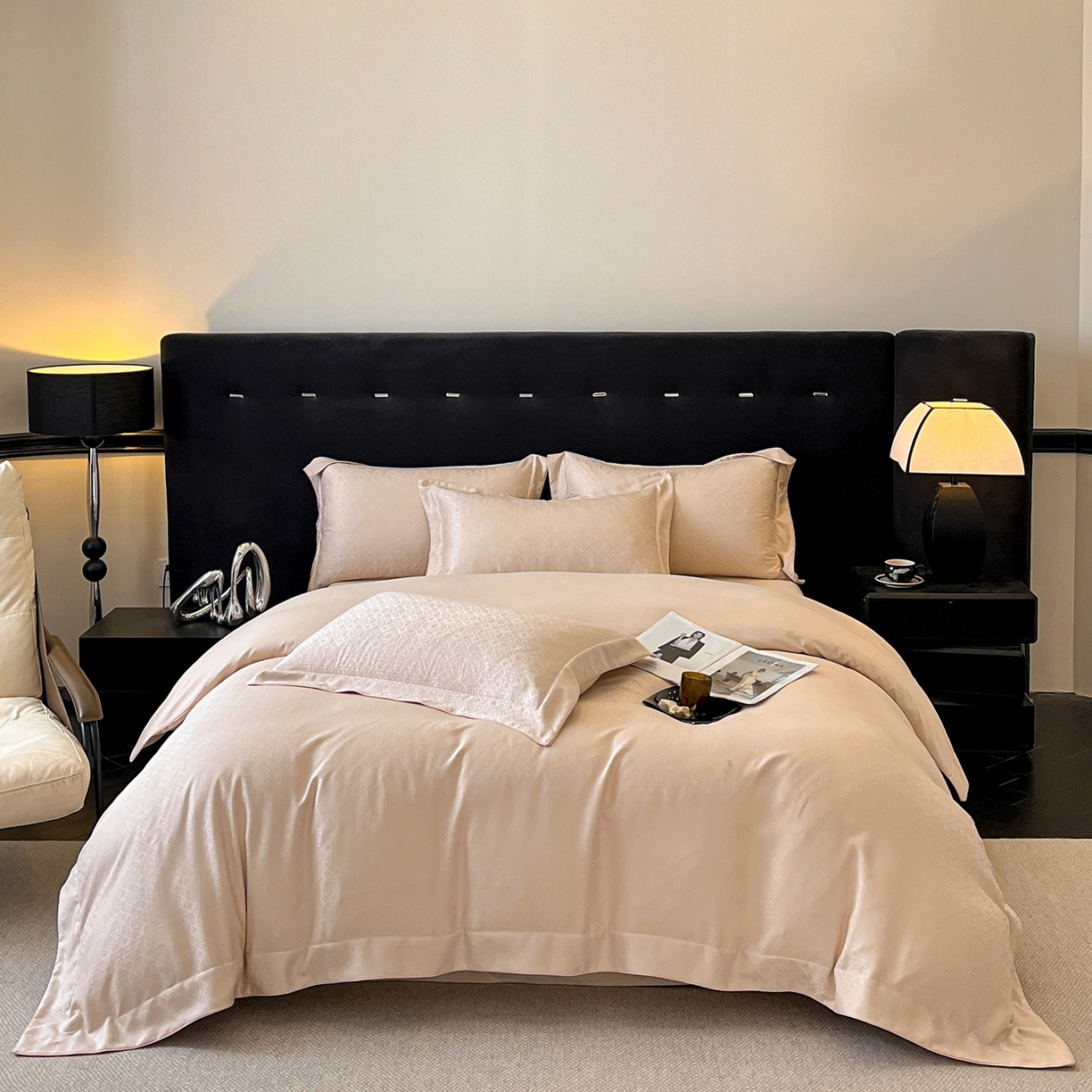 置顶家纺 2026新款运吉亲肤提花麻绳系列四件套 运吉-米香槟