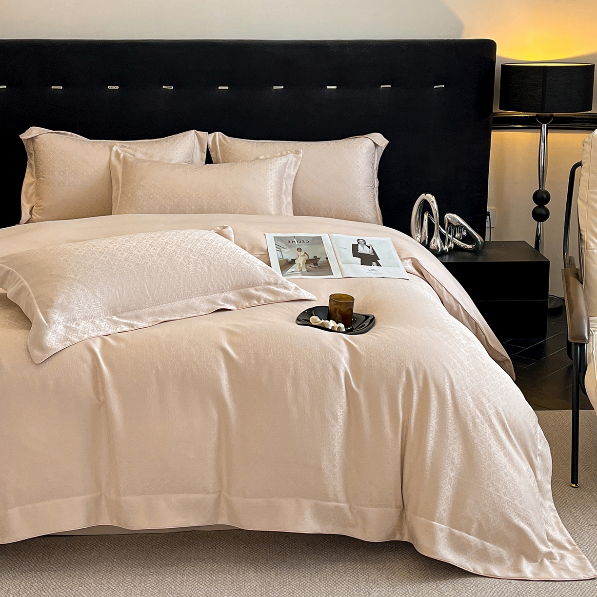 91家纺网 家纺一手货源 找家纺 置顶家纺 2026新款运吉亲肤提花麻绳系列四件套 运吉-米香槟