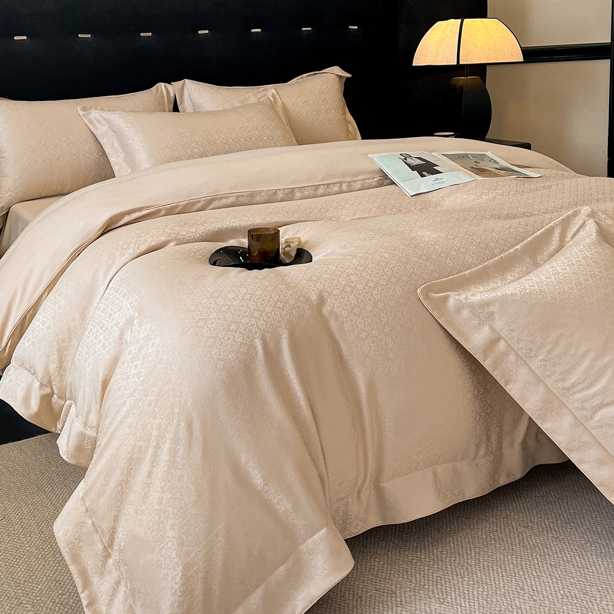 91家纺网 家纺一手货源 找家纺 置顶家纺 2026新款运吉亲肤提花麻绳系列四件套 运吉-米香槟