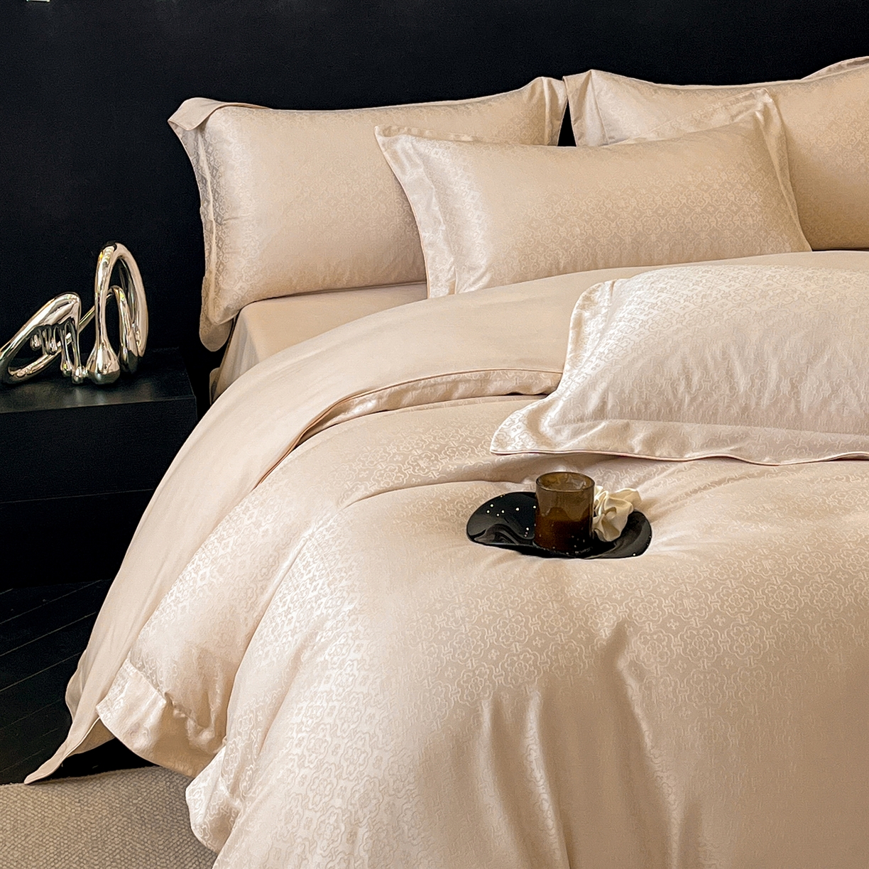 91家纺网 家纺一手货源 找家纺 置顶家纺 2026新款运吉亲肤提花麻绳系列四件套 运吉-米香槟