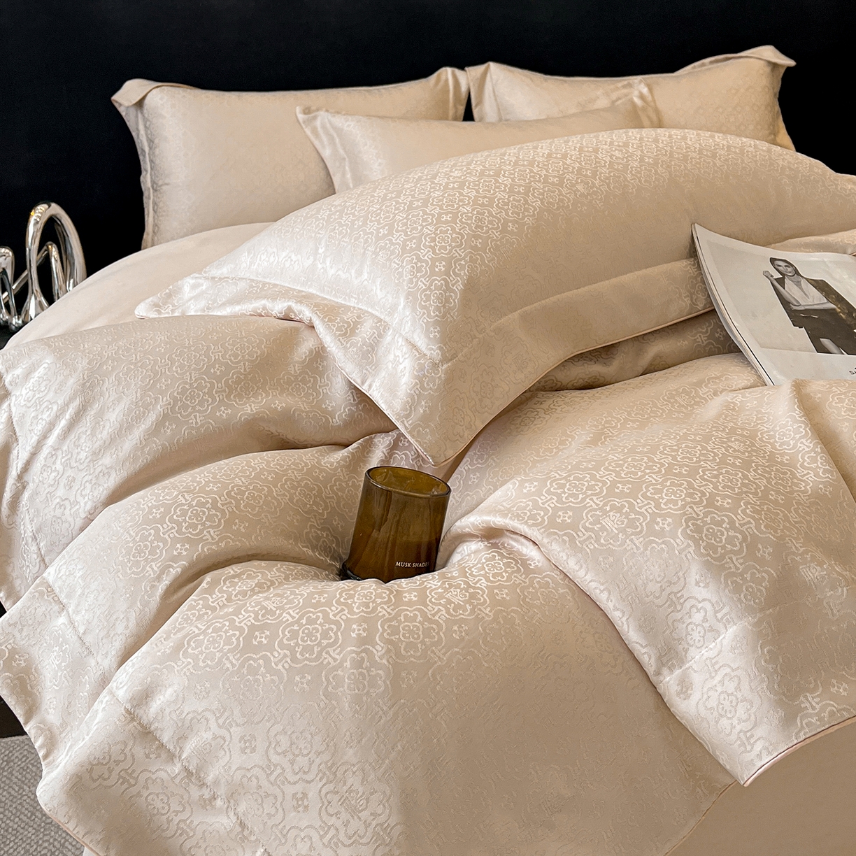 91家纺网 家纺一手货源 找家纺 置顶家纺 2026新款运吉亲肤提花麻绳系列四件套 运吉-米香槟