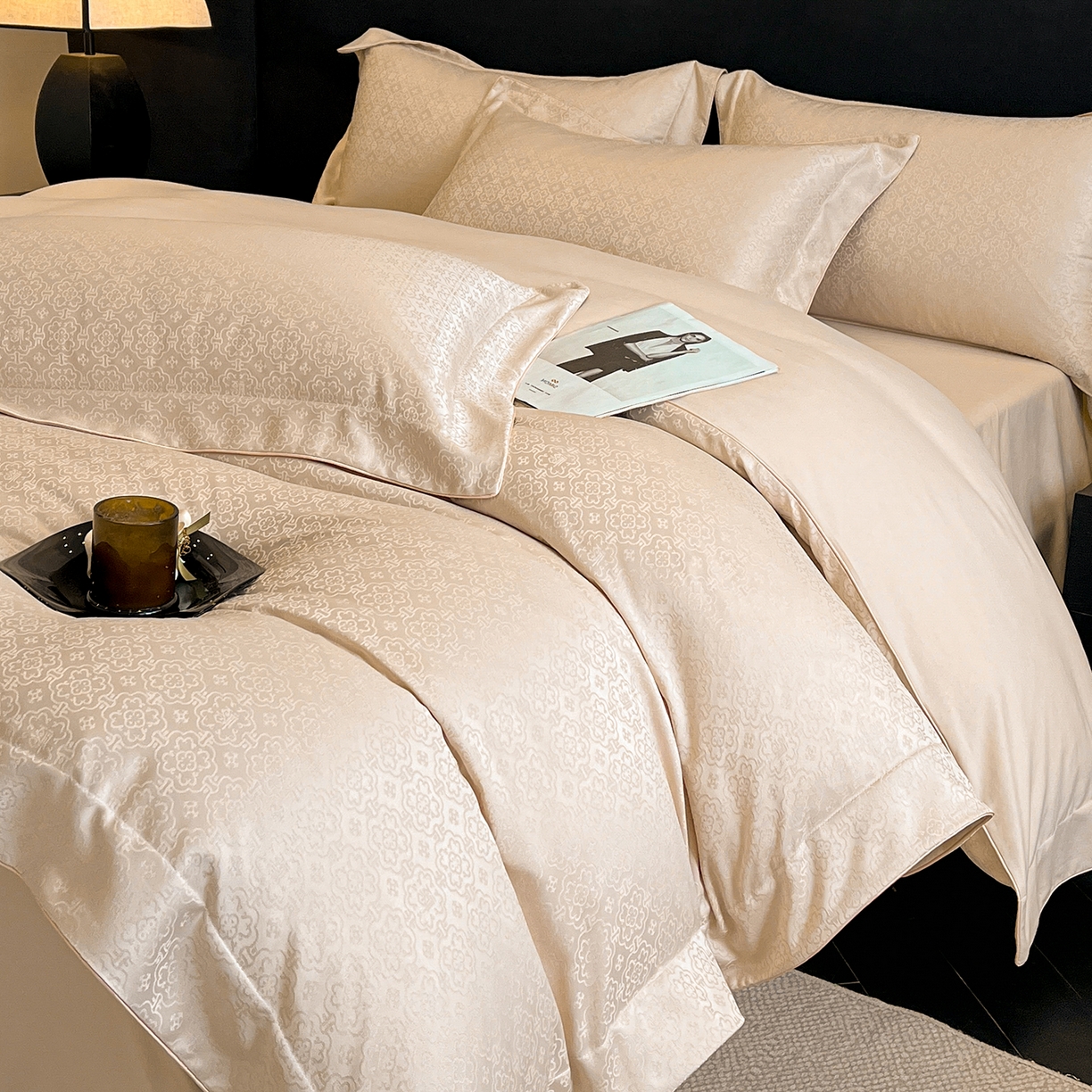 91家纺网 家纺一手货源 找家纺 置顶家纺 2026新款运吉亲肤提花麻绳系列四件套 运吉-米香槟