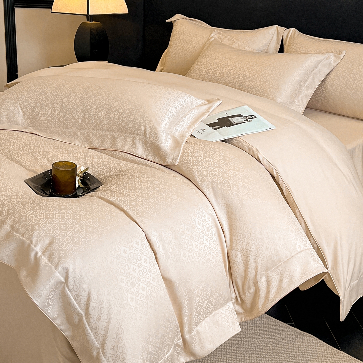 91家纺网 家纺一手货源 找家纺 置顶家纺 2026新款运吉亲肤提花麻绳系列四件套 运吉-米香槟