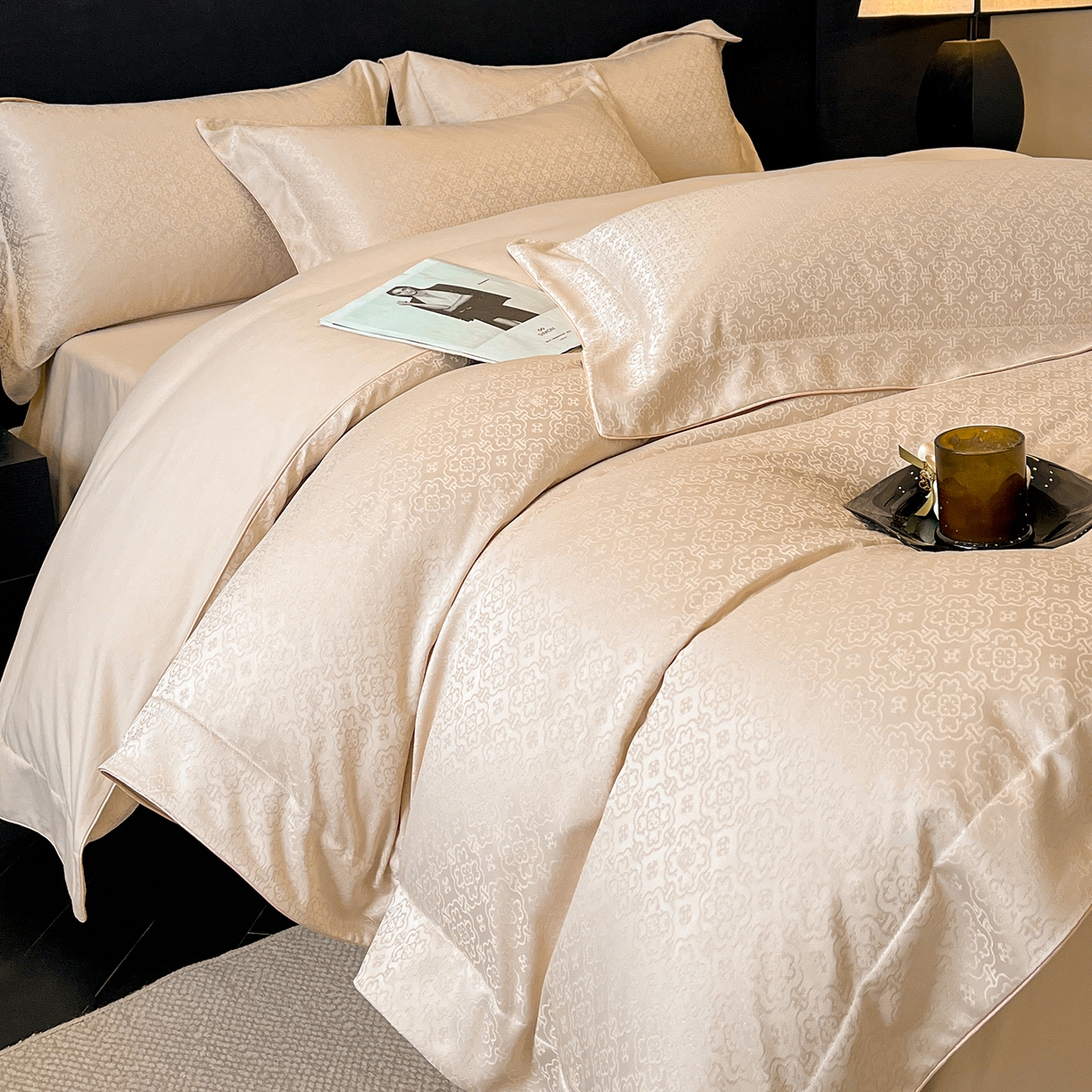 91家纺网 家纺一手货源 找家纺 置顶家纺 2026新款运吉亲肤提花麻绳系列四件套 运吉-米香槟