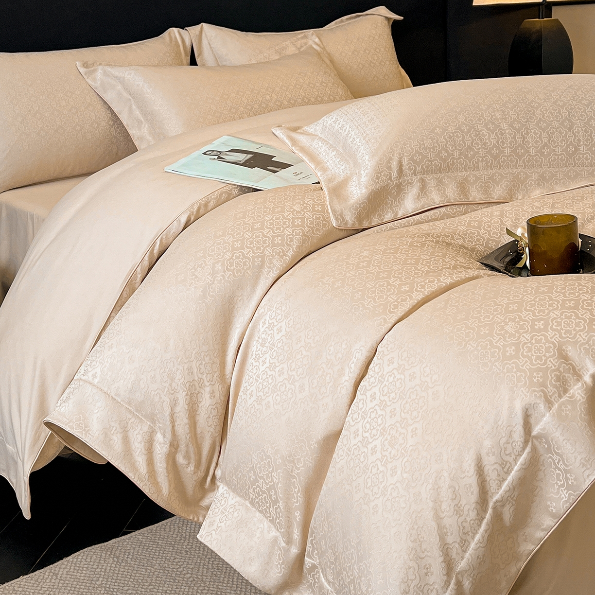 91家纺网 家纺一手货源 找家纺 置顶家纺 2026新款运吉亲肤提花麻绳系列四件套 运吉-米香槟