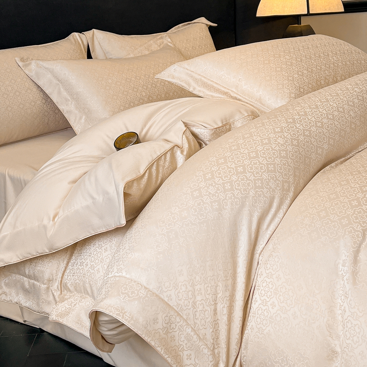 91家纺网 家纺一手货源 找家纺 置顶家纺 2026新款运吉亲肤提花麻绳系列四件套 运吉-米香槟