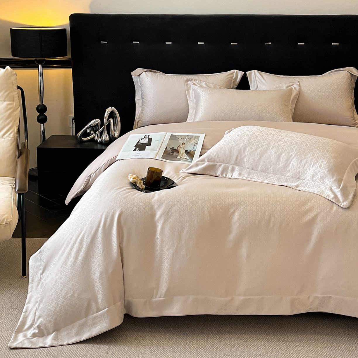 91家纺网 家纺一手货源 找家纺 置顶家纺 2026新款运吉亲肤提花麻绳系列四件套 运吉-奶咖