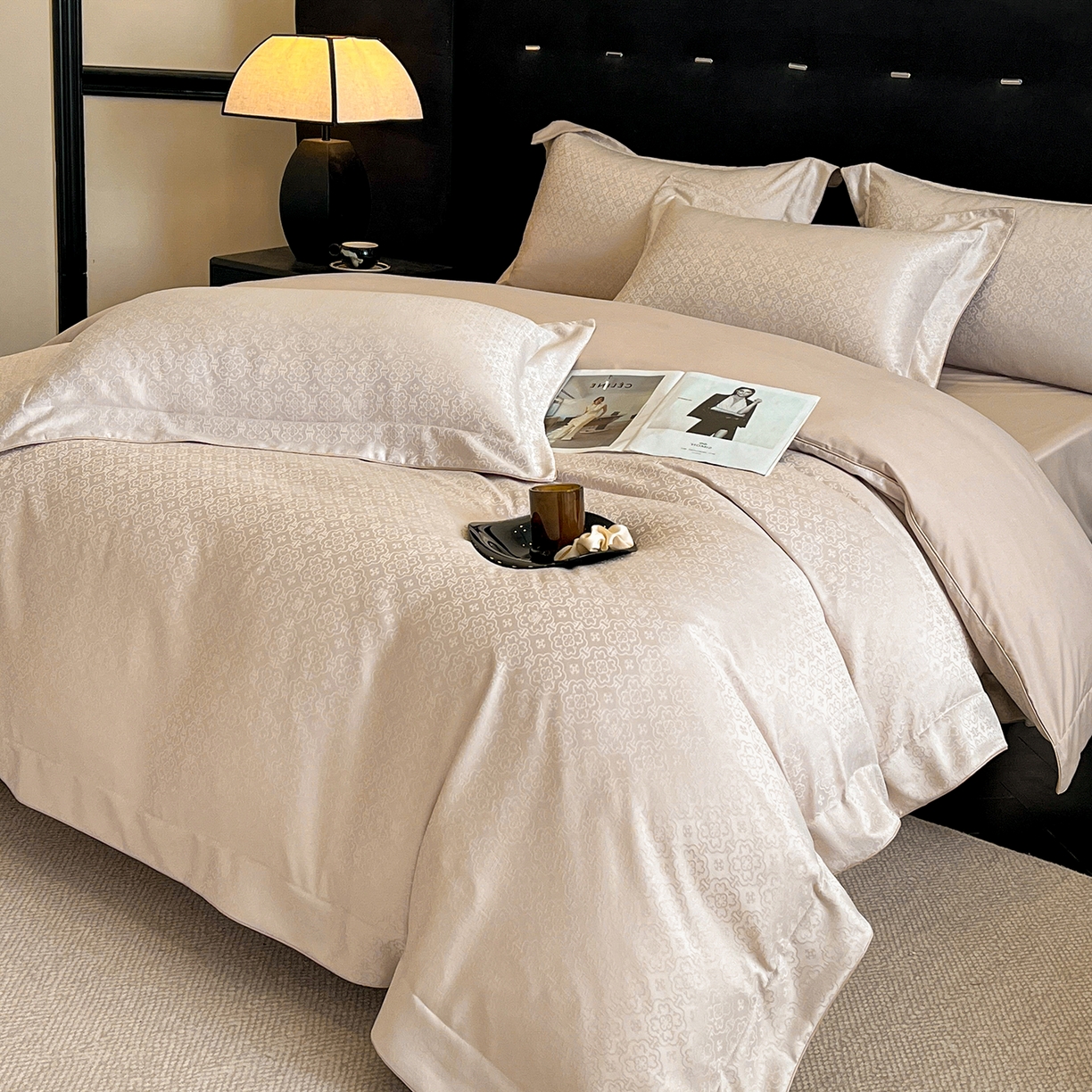 91家纺网 家纺一手货源 找家纺 置顶家纺 2026新款运吉亲肤提花麻绳系列四件套 运吉-奶咖