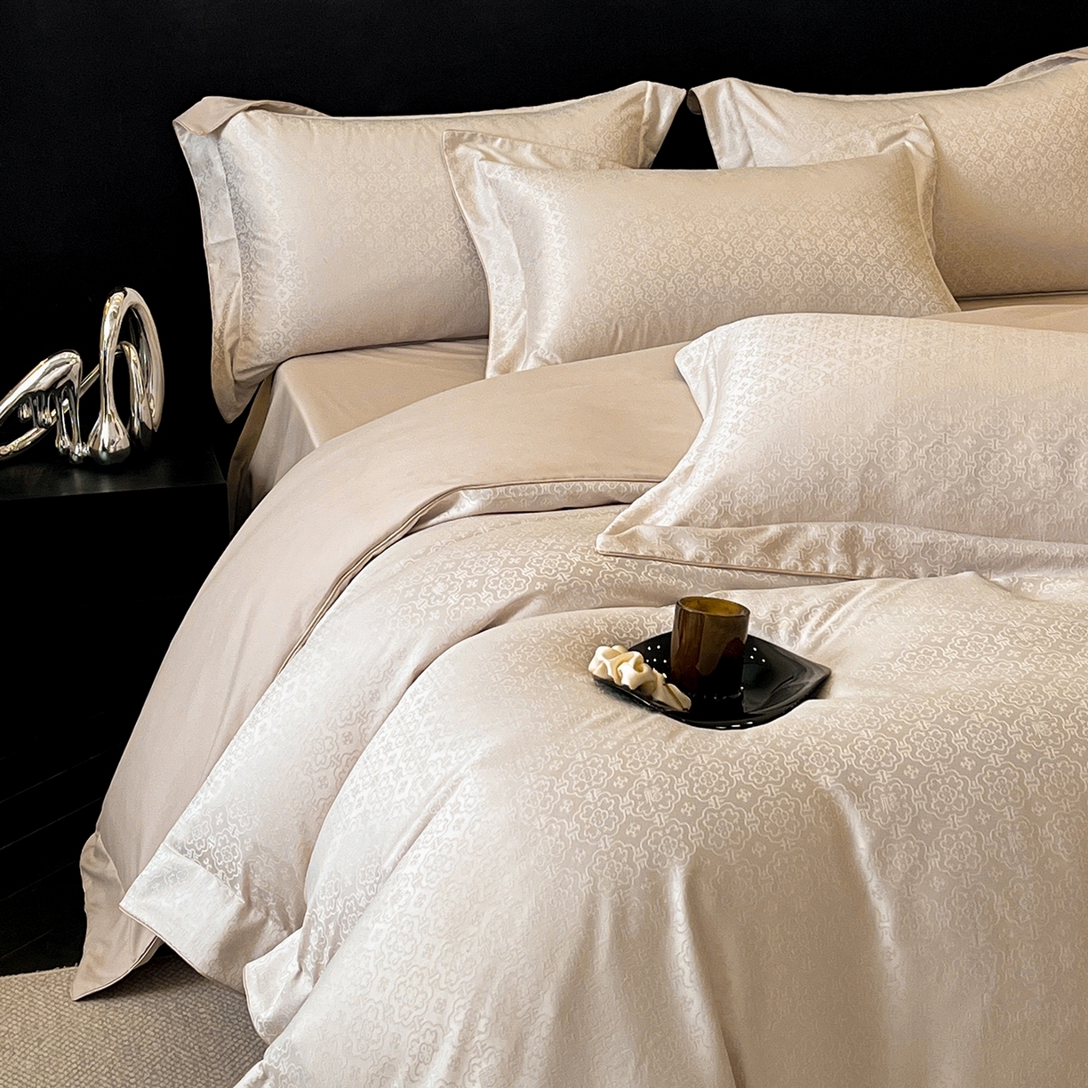 91家纺网 家纺一手货源 找家纺 置顶家纺 2026新款运吉亲肤提花麻绳系列四件套 运吉-奶咖