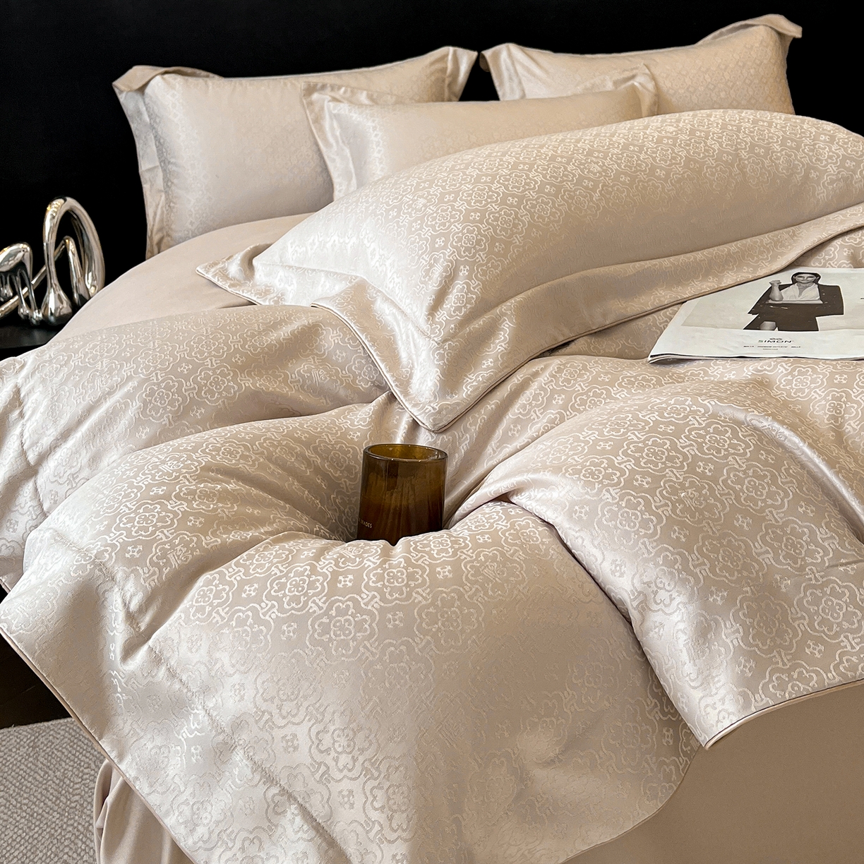 91家纺网 家纺一手货源 找家纺 置顶家纺 2026新款运吉亲肤提花麻绳系列四件套 运吉-奶咖