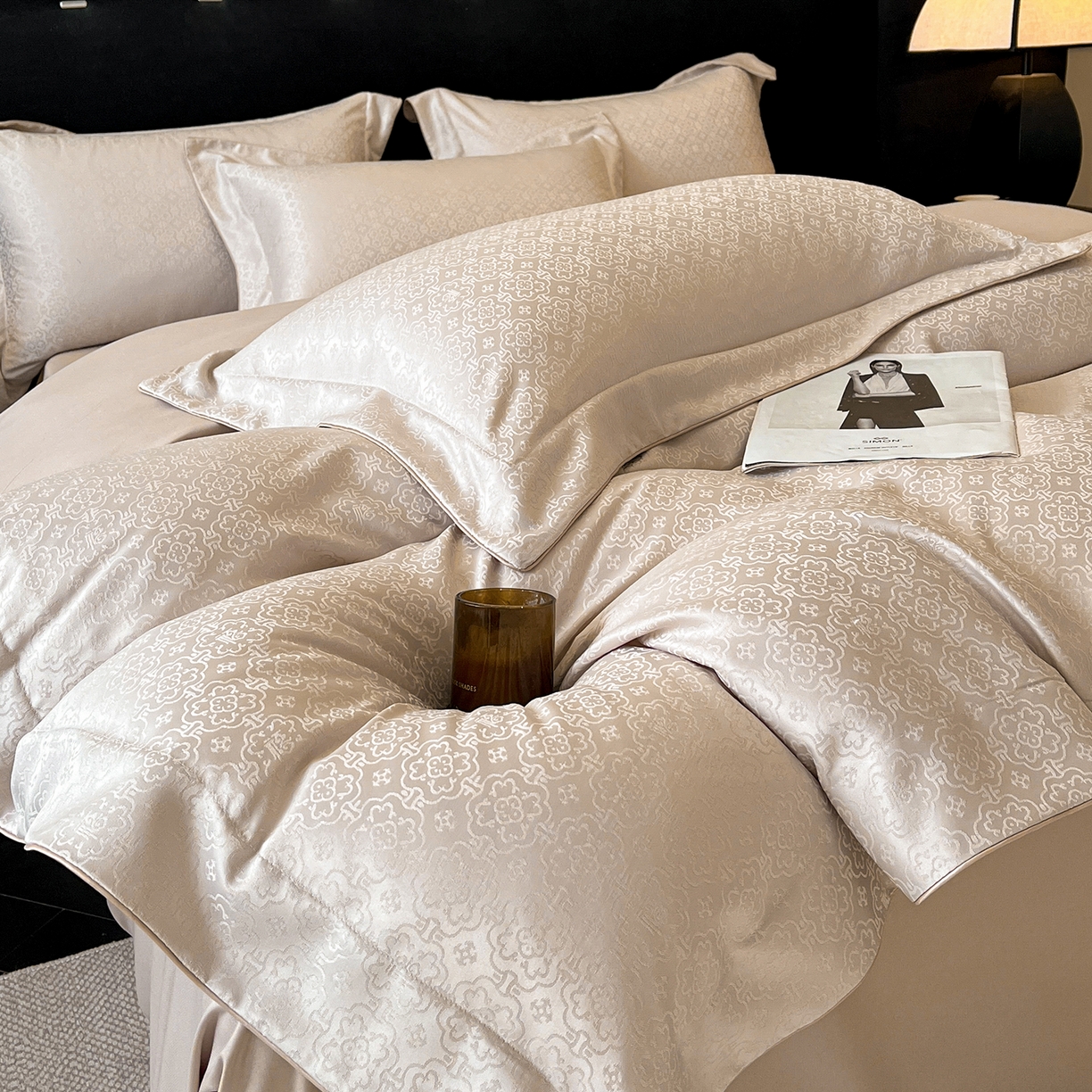 91家纺网 家纺一手货源 找家纺 置顶家纺 2026新款运吉亲肤提花麻绳系列四件套 运吉-奶咖