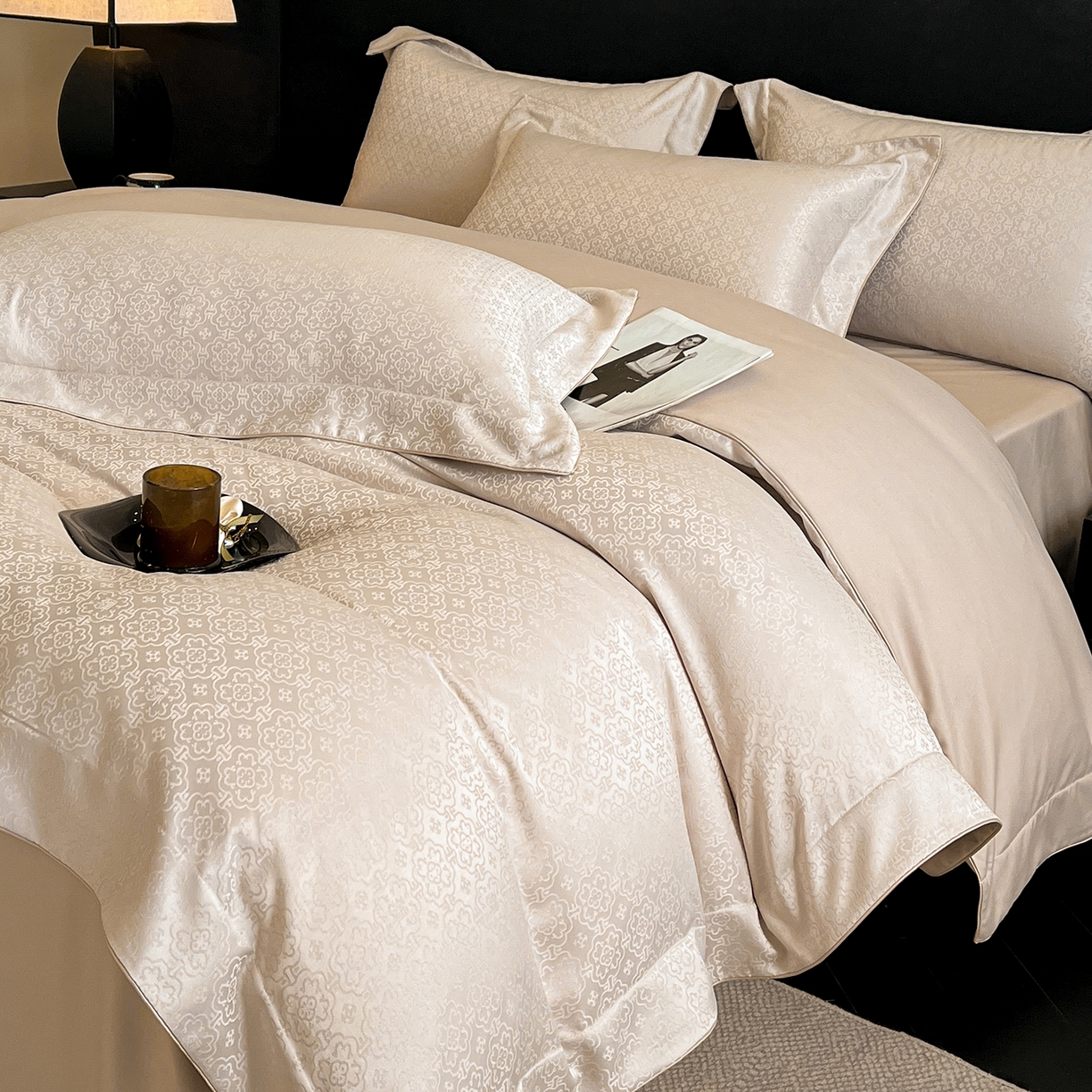 91家纺网 家纺一手货源 找家纺 置顶家纺 2026新款运吉亲肤提花麻绳系列四件套 运吉-奶咖