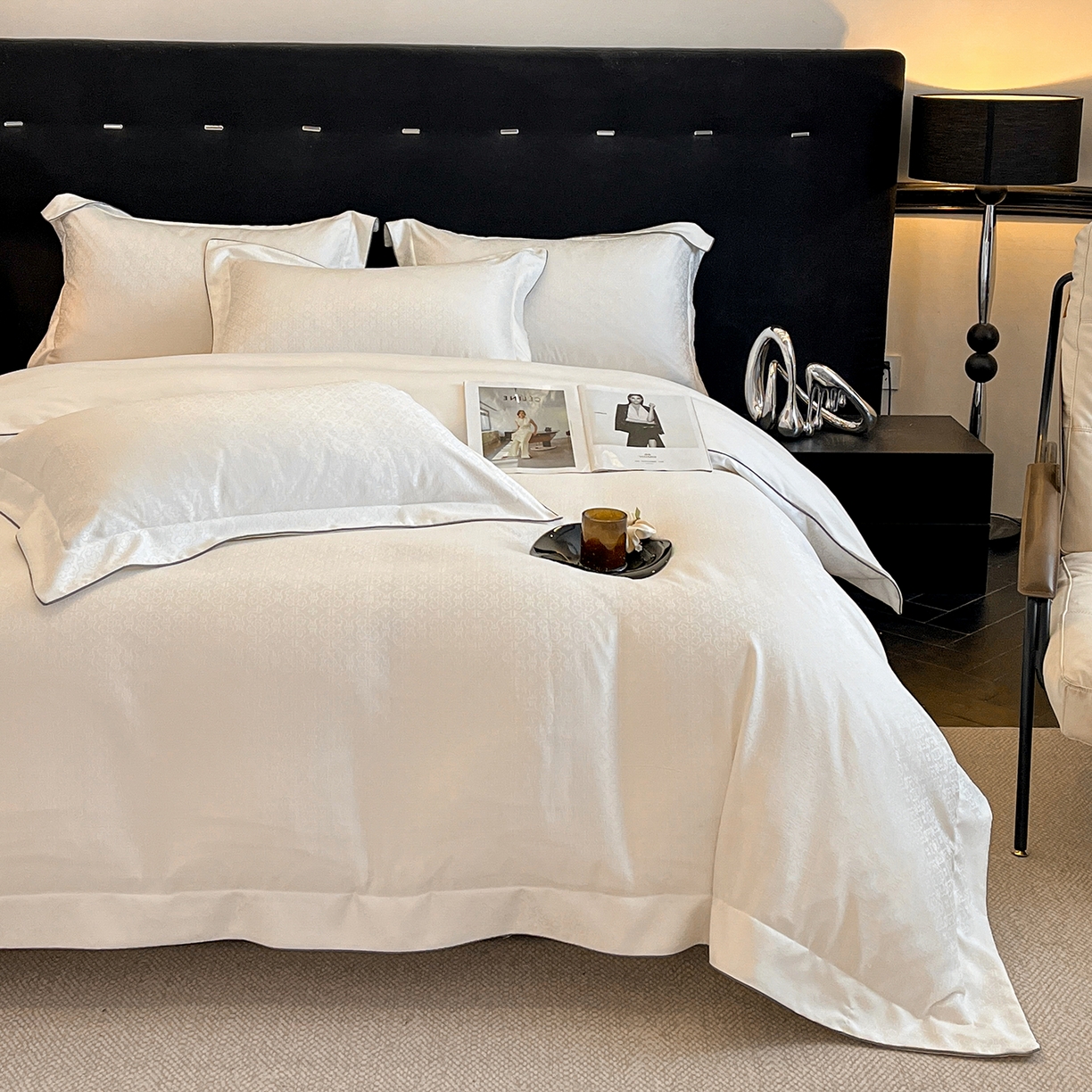 91家纺网 家纺一手货源 找家纺 置顶家纺 2026新款运吉亲肤提花麻绳系列四件套 运吉-奶昔白