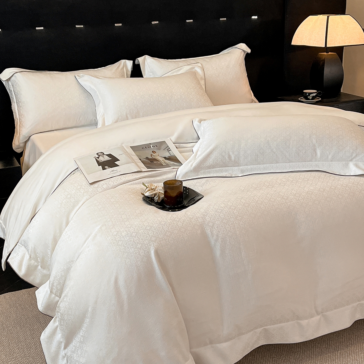 91家纺网 家纺一手货源 找家纺 置顶家纺 2026新款运吉亲肤提花麻绳系列四件套 运吉-奶昔白