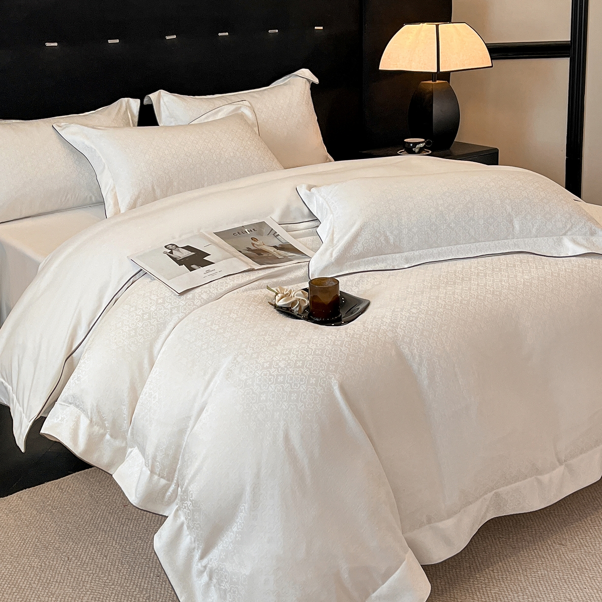 91家纺网 家纺一手货源 找家纺 置顶家纺 2026新款运吉亲肤提花麻绳系列四件套 运吉-奶昔白