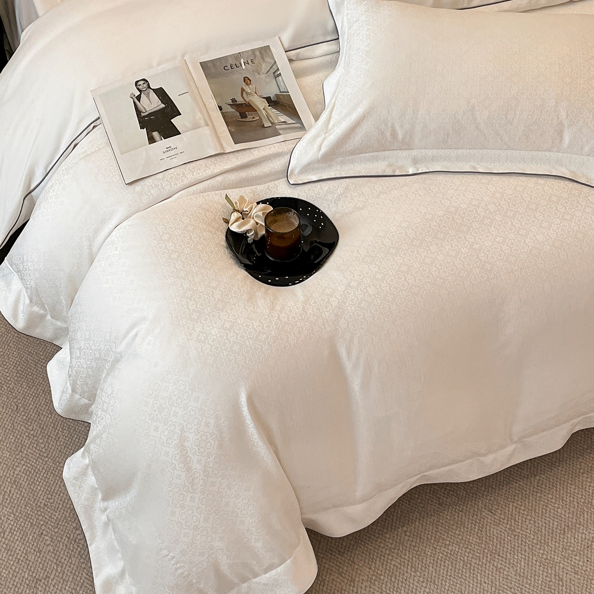 91家纺网 家纺一手货源 找家纺 置顶家纺 2026新款运吉亲肤提花麻绳系列四件套 运吉-奶昔白