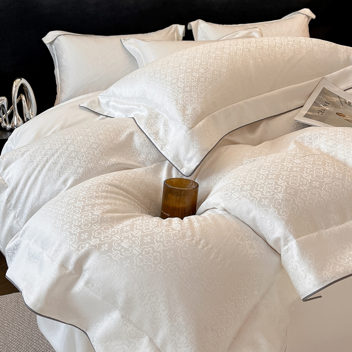 91家纺网 家纺一手货源 找家纺 置顶家纺 2026新款运吉亲肤提花麻绳系列四件套 运吉-奶昔白