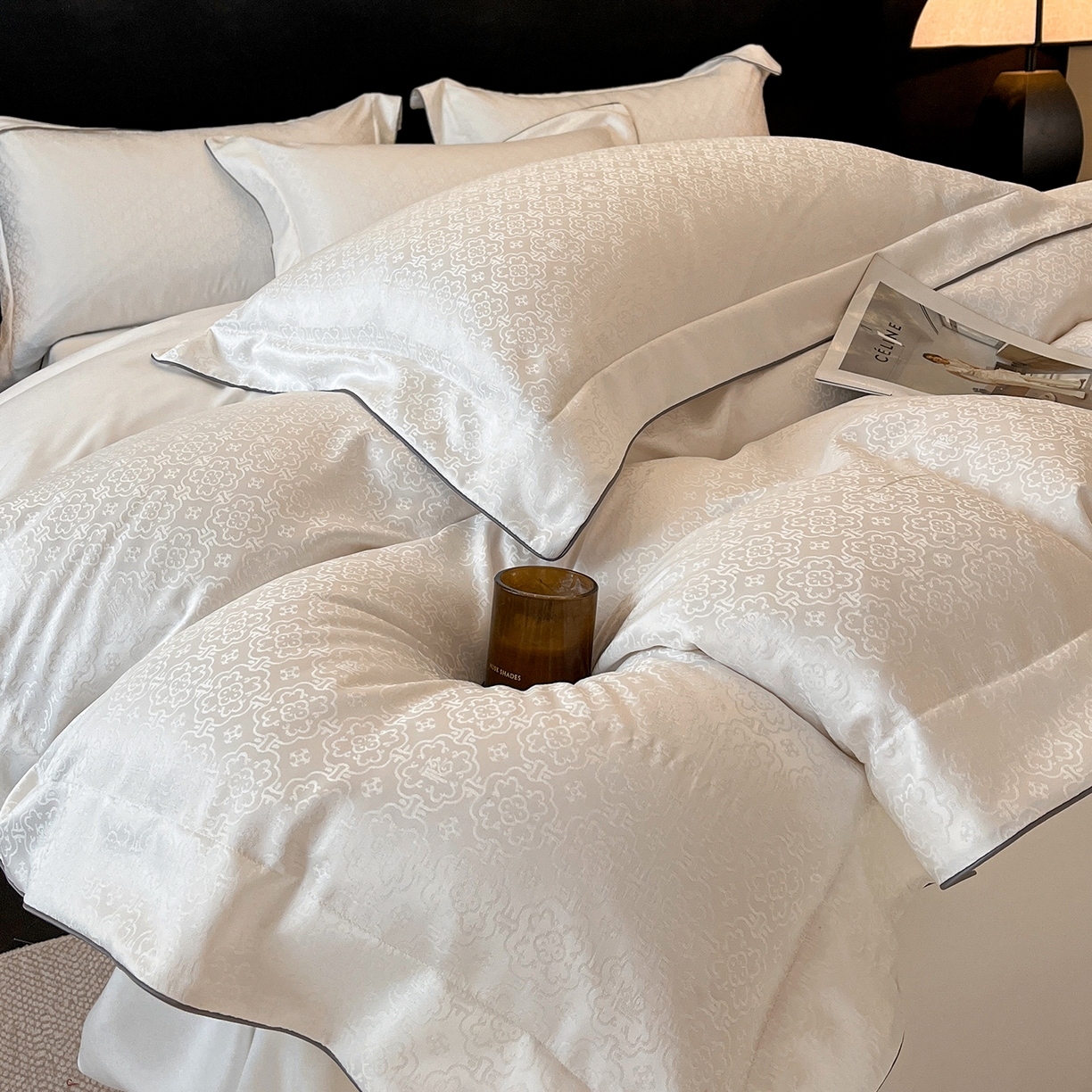 91家纺网 家纺一手货源 找家纺 置顶家纺 2026新款运吉亲肤提花麻绳系列四件套 运吉-奶昔白