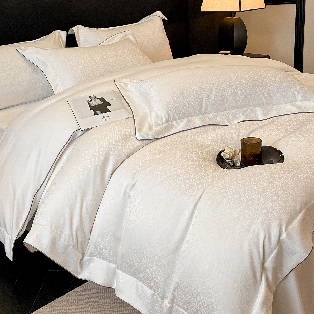 91家纺网 家纺一手货源 找家纺 置顶家纺 2026新款运吉亲肤提花麻绳系列四件套 运吉-奶昔白