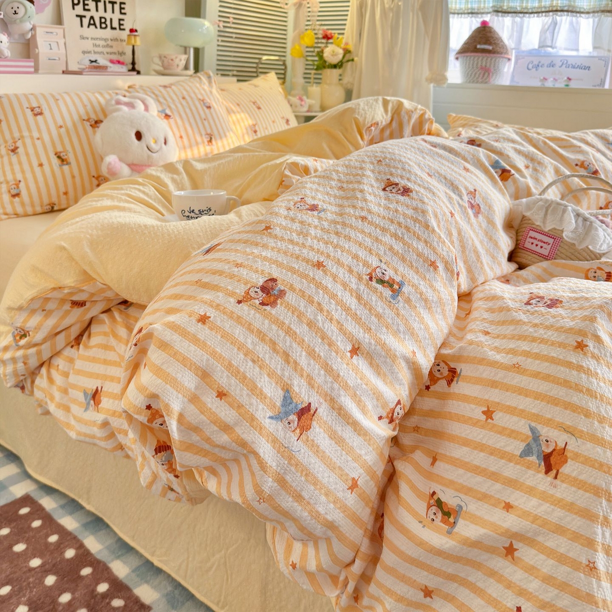 91家纺网 家纺一手货源 找家纺 （总）优选 2026新款110g小清新高克重高品质直播热卖款A类泡芙棉双层纱四件套