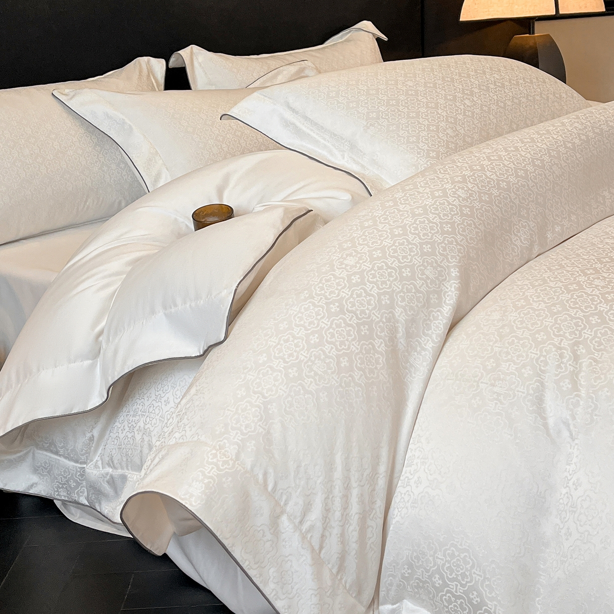 91家纺网 家纺一手货源 找家纺 置顶家纺 2026新款运吉亲肤提花麻绳系列四件套 运吉-奶昔白