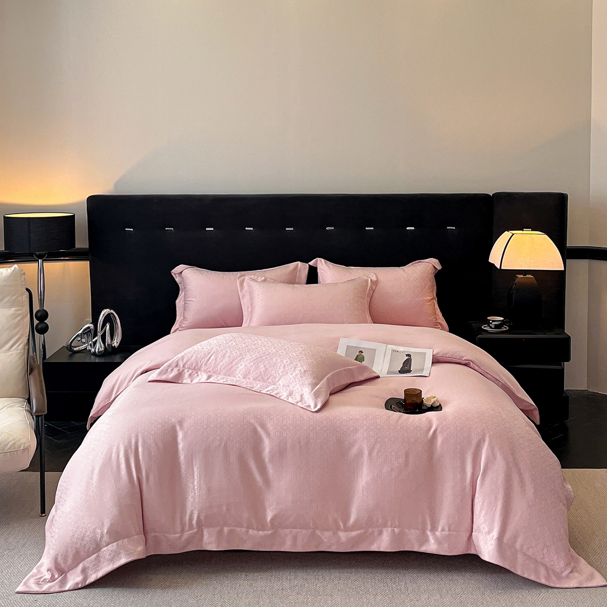 置顶家纺 2026新款运吉亲肤提花麻绳系列四件套 运吉-浅豆沙