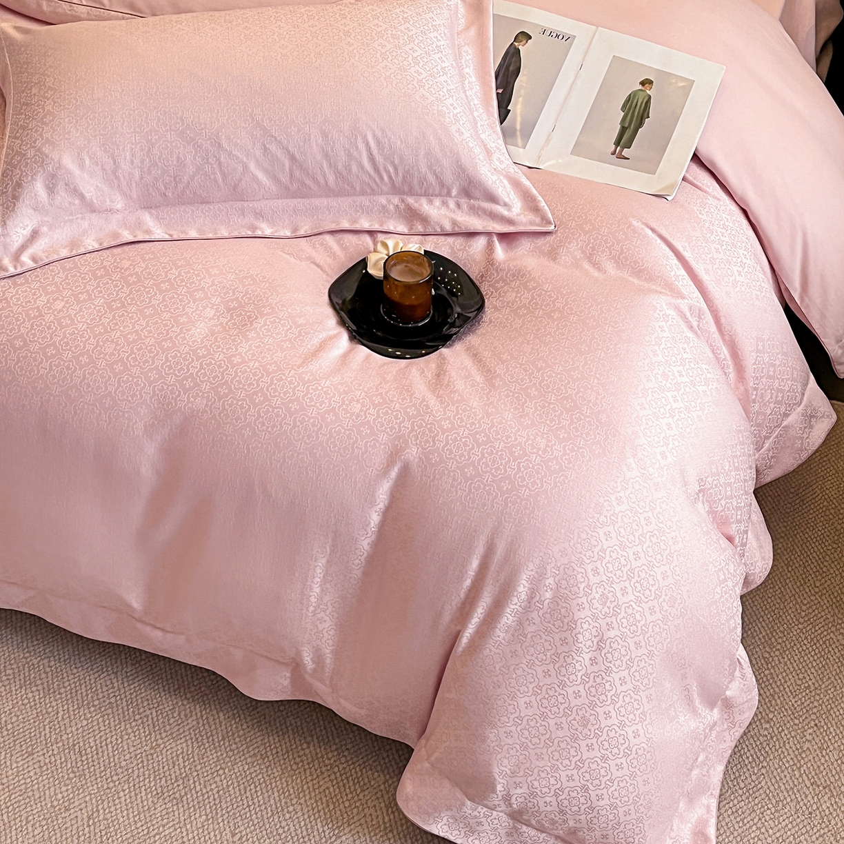 91家纺网 家纺一手货源 找家纺 置顶家纺 2026新款运吉亲肤提花麻绳系列四件套 运吉-浅豆沙