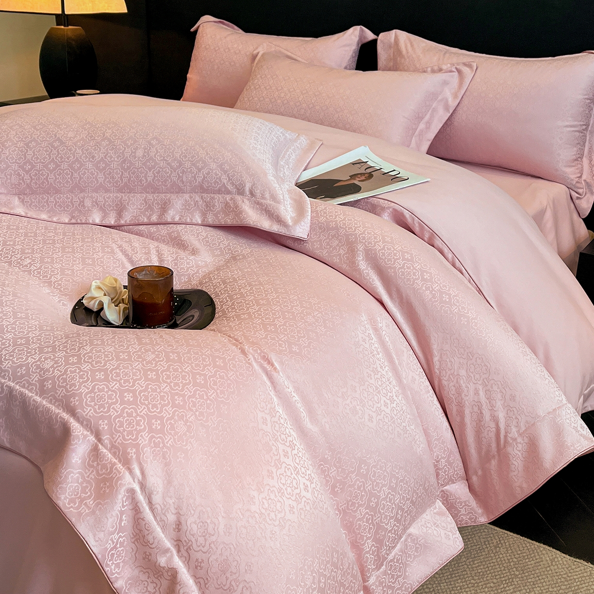 91家纺网 家纺一手货源 找家纺 置顶家纺 2026新款运吉亲肤提花麻绳系列四件套 运吉-浅豆沙