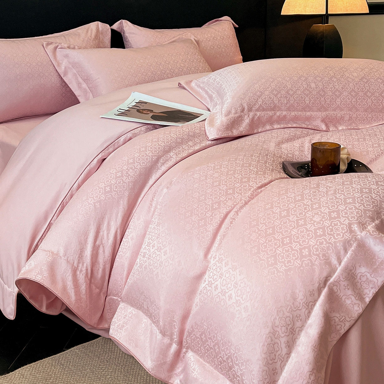 91家纺网 家纺一手货源 找家纺 置顶家纺 2026新款运吉亲肤提花麻绳系列四件套 运吉-浅豆沙